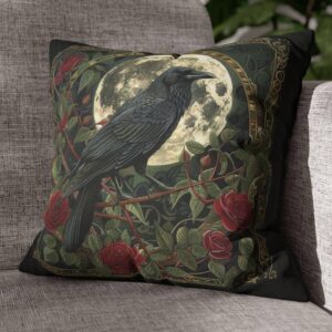 Raven Moon Roses, Gothic Home Decor Spooky Throw Pillow